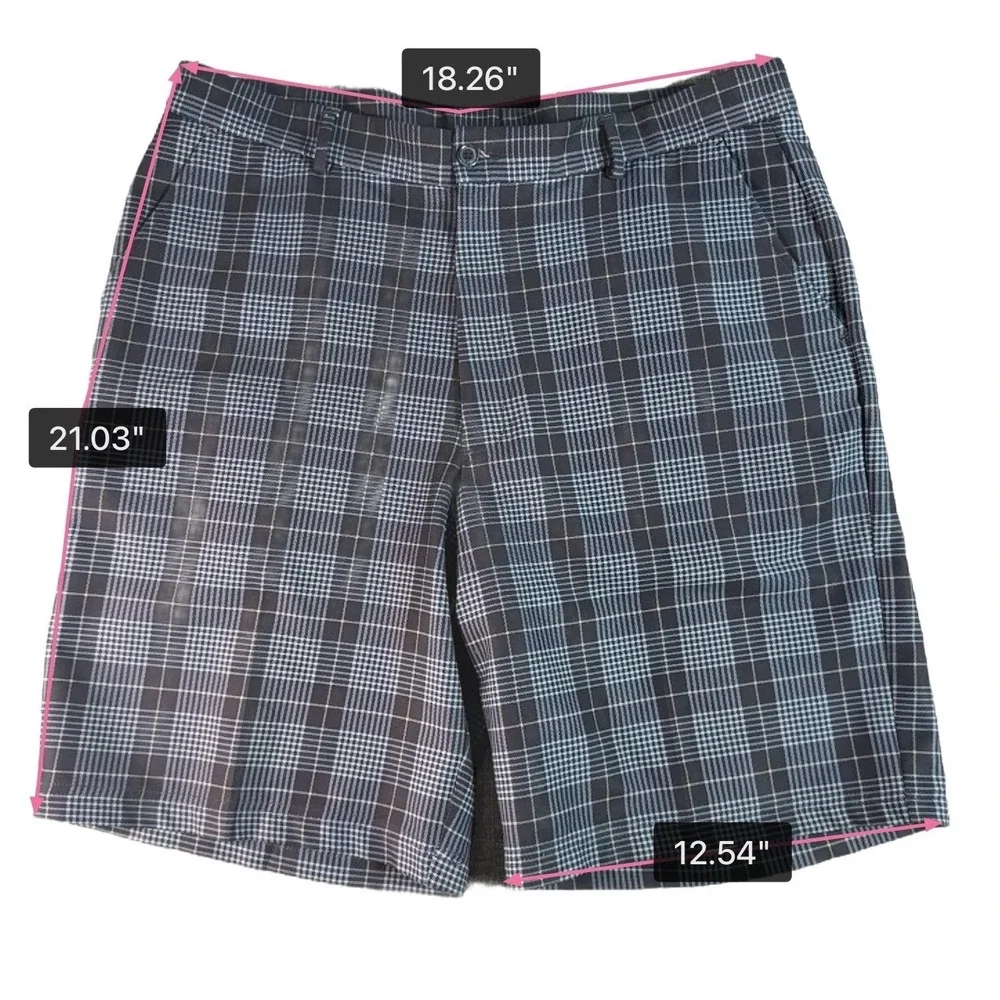 Mens Pebble‎ Beach Performance Golf Shorts 36 Blue Plaid Stretch Flat Front